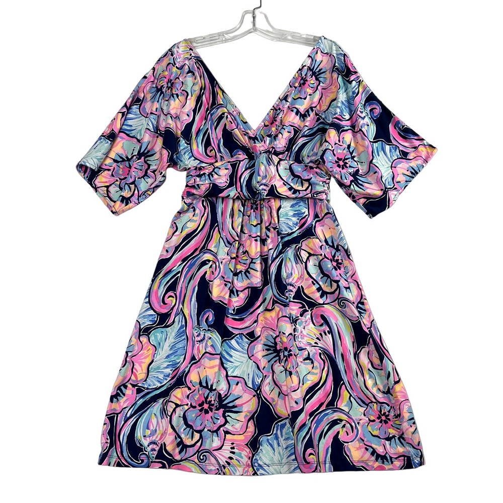 Lilly Pulitzer Parigi Boho Bateau Nauti Navy Boho Dress Pink Blue Womens Medium